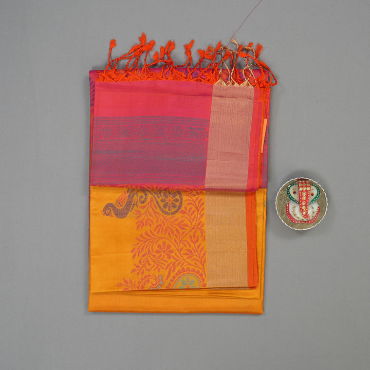 Hayagrivas Handloom Tumeric Yellow Kanjivaram Soft Silk Saree with Tissue Border KBE1554K1-16