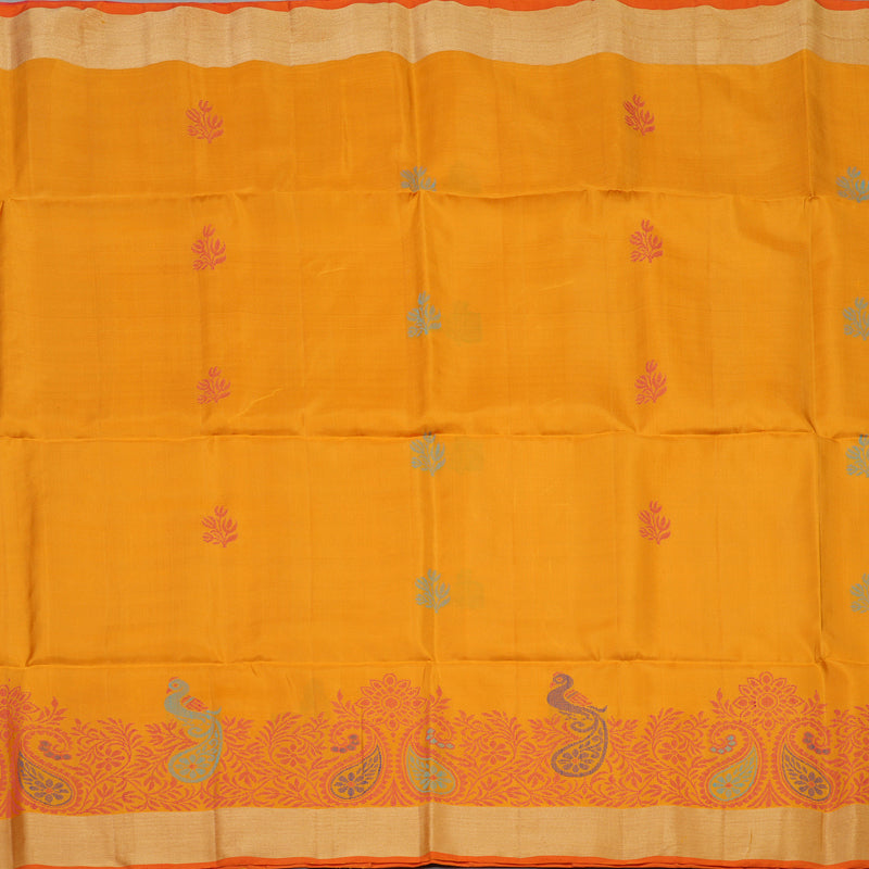 Hayagrivas Handloom Tumeric Yellow Kanjivaram Soft Silk Saree with Tissue Border KBE1554K1-16