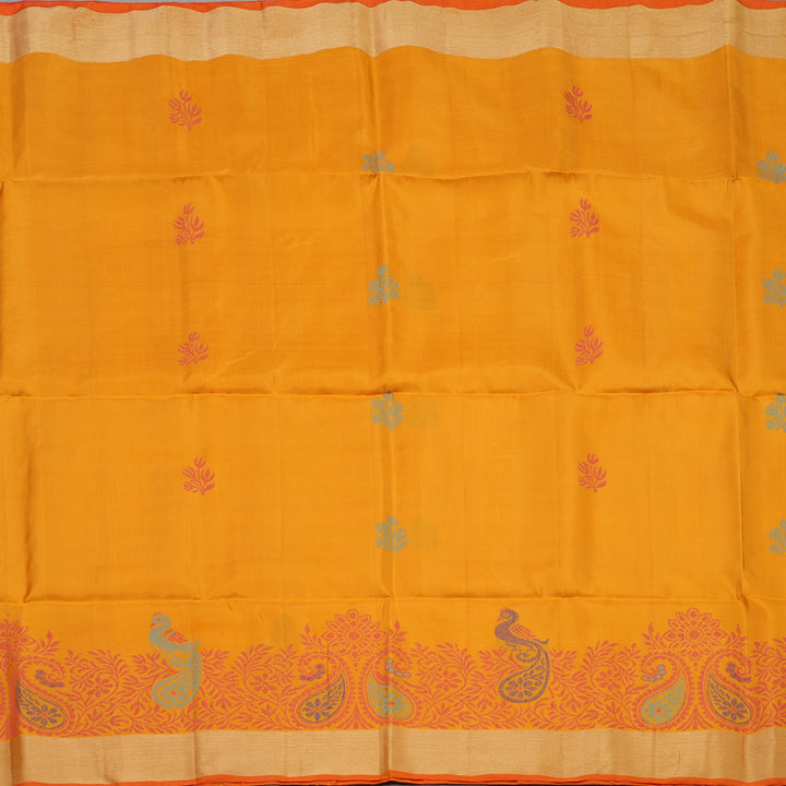 Hayagrivas Handloom Tumeric Yellow Kanjivaram Soft Silk Saree with Tissue Border KBE1554K1-16