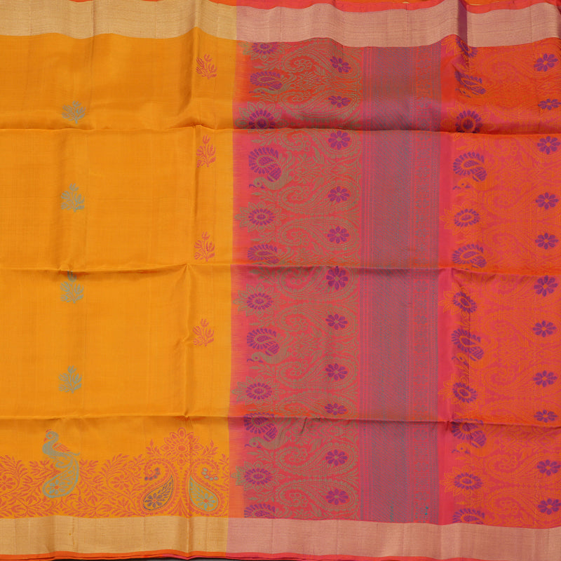 Hayagrivas Handloom Tumeric Yellow Kanjivaram Soft Silk Saree with Tissue Border KBE1554K1-16