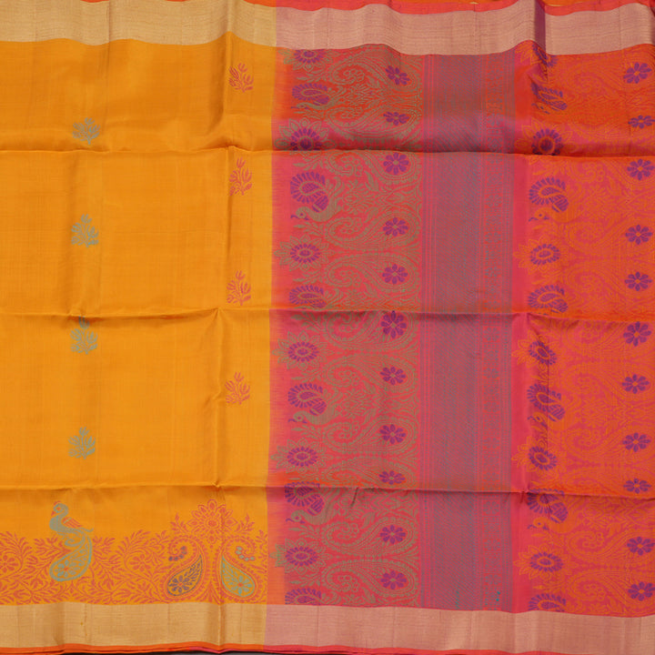 Hayagrivas Handloom Tumeric Yellow Kanjivaram Soft Silk Saree with Tissue Border KBE1554K1-16