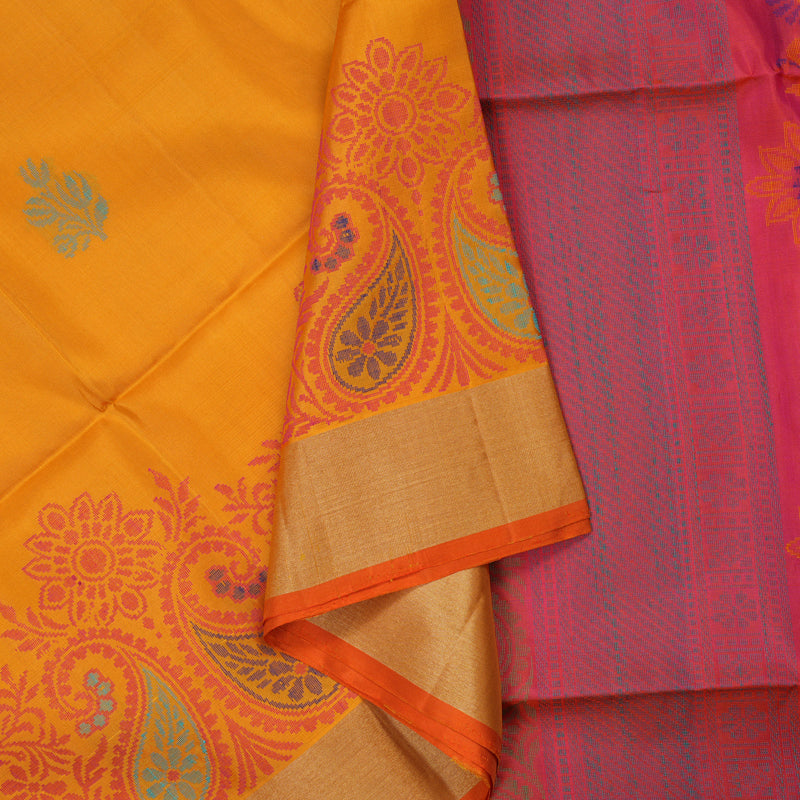 Hayagrivas Handloom Tumeric Yellow Kanjivaram Soft Silk Saree with Tissue Border KBE1554K1-16