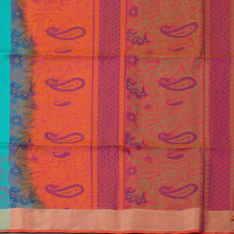 Hayagrivas Handloom Turquoise Kanjivaram Soft Silk Saree with Tissue Border KBE1554K1-2