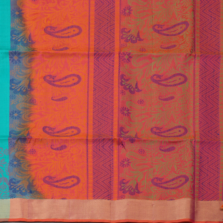 Hayagrivas Handloom Turquoise Kanjivaram Soft Silk Saree with Tissue Border KBE1554K1-2