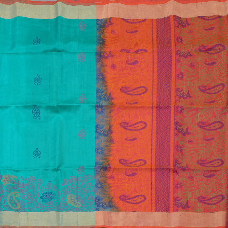 Hayagrivas Handloom Turquoise Kanjivaram Soft Silk Saree with Tissue Border KBE1554K1-2