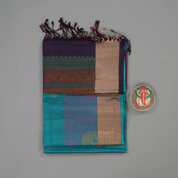 Hayagrivas Handloom Sapphire Blue Kanjivaram Soft Silk Saree with Tissue Border KBE1554K1-3