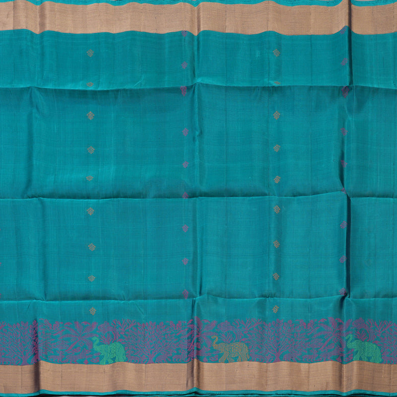 Hayagrivas Handloom Sapphire Blue Kanjivaram Soft Silk Saree with Tissue Border KBE1554K1-3