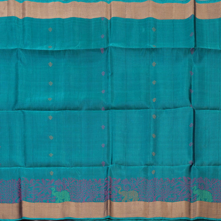 Hayagrivas Handloom Sapphire Blue Kanjivaram Soft Silk Saree with Tissue Border KBE1554K1-3