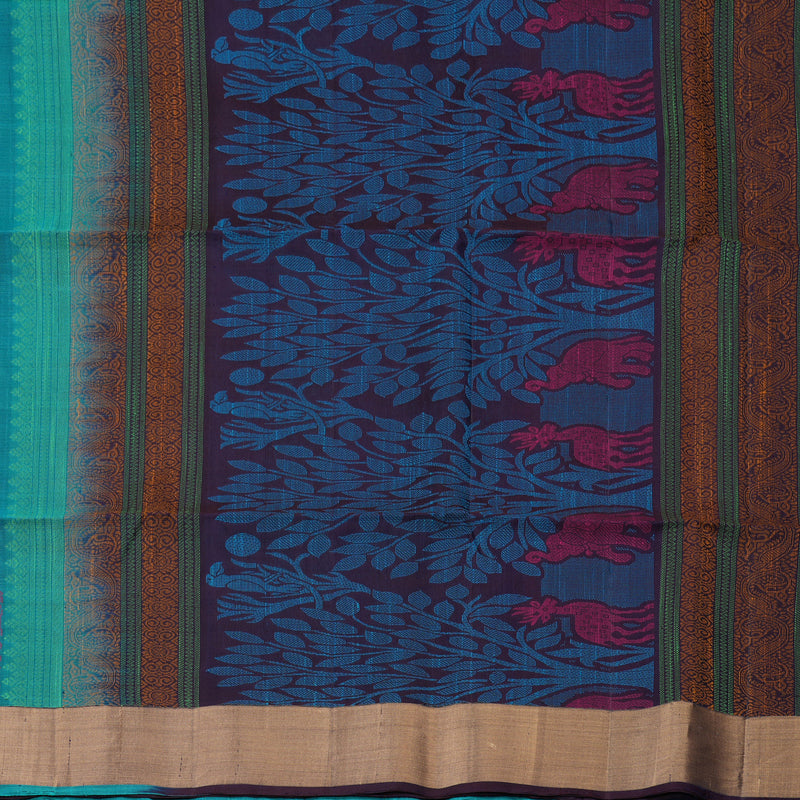 Hayagrivas Handloom Sapphire Blue Kanjivaram Soft Silk Saree with Tissue Border KBE1554K1-3