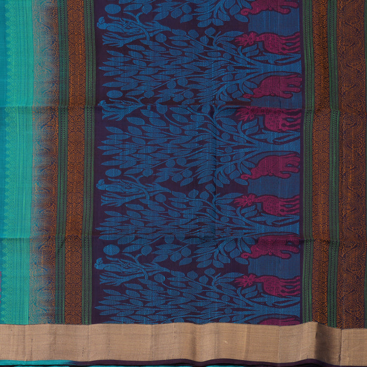 Hayagrivas Handloom Sapphire Blue Kanjivaram Soft Silk Saree with Tissue Border KBE1554K1-3