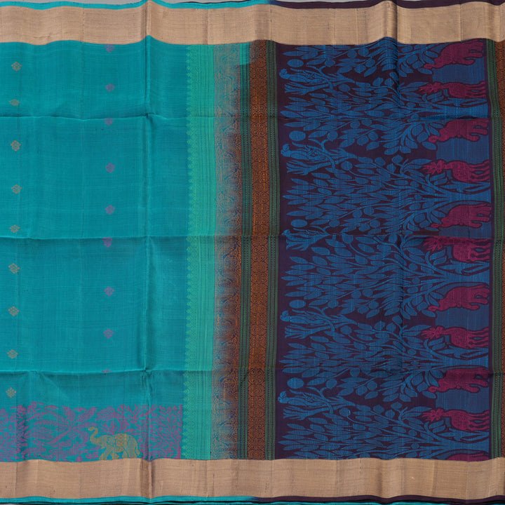 Hayagrivas Handloom Sapphire Blue Kanjivaram Soft Silk Saree with Tissue Border KBE1554K1-3