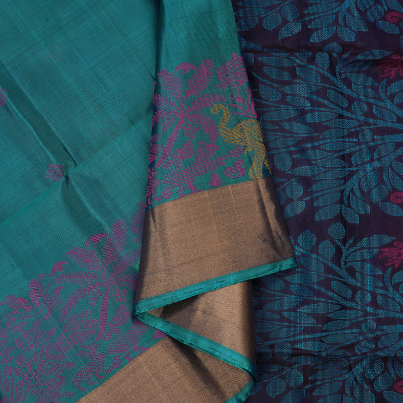 Hayagrivas Handloom Sapphire Blue Kanjivaram Soft Silk Saree with Tissue Border KBE1554K1-3
