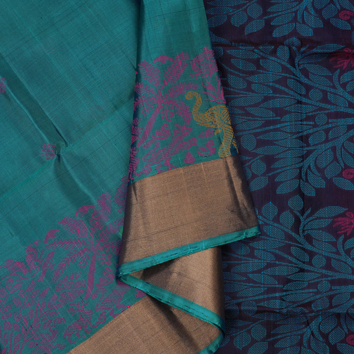 Hayagrivas Handloom Sapphire Blue Kanjivaram Soft Silk Saree with Tissue Border KBE1554K1-3