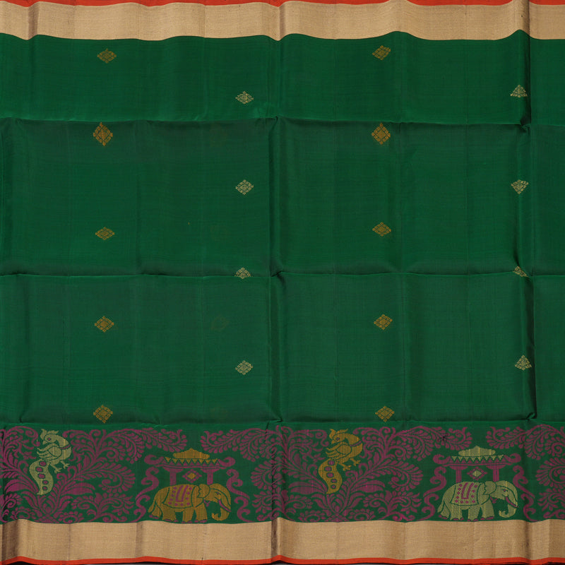 Hayagrivas Handloom Bottle Green Kanjivaram Soft Silk Saree with Tissue Border KBE1554K1-4