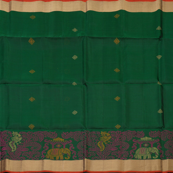Hayagrivas Handloom Bottle Green Kanjivaram Soft Silk Saree with Tissue Border KBE1554K1-4