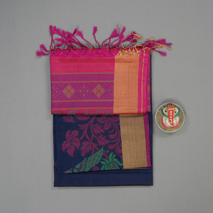 Hayagrivas Handloom Midnight Blue Kanjivaram Soft Silk Saree with Tissue Border KBE1554K1-5