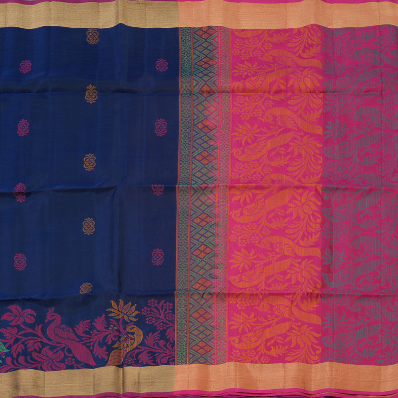 Hayagrivas Handloom Midnight Blue Kanjivaram Soft Silk Saree with Tissue Border KBE1554K1-5