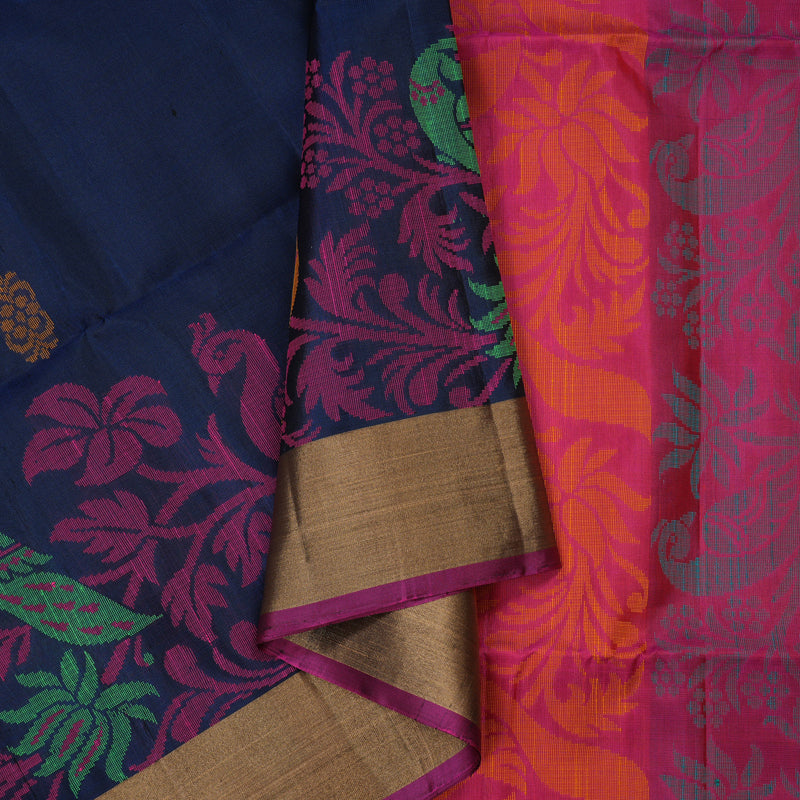 Hayagrivas Handloom Midnight Blue Kanjivaram Soft Silk Saree with Tissue Border KBE1554K1-5