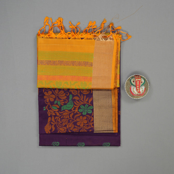 Hayagrivas Handloom Deep Violet Kanjivaram Soft Silk Saree with Tissue Border KBE1554K1-7