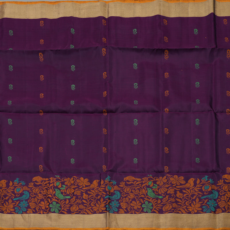Hayagrivas Handloom Deep Violet Kanjivaram Soft Silk Saree with Tissue Border KBE1554K1-7