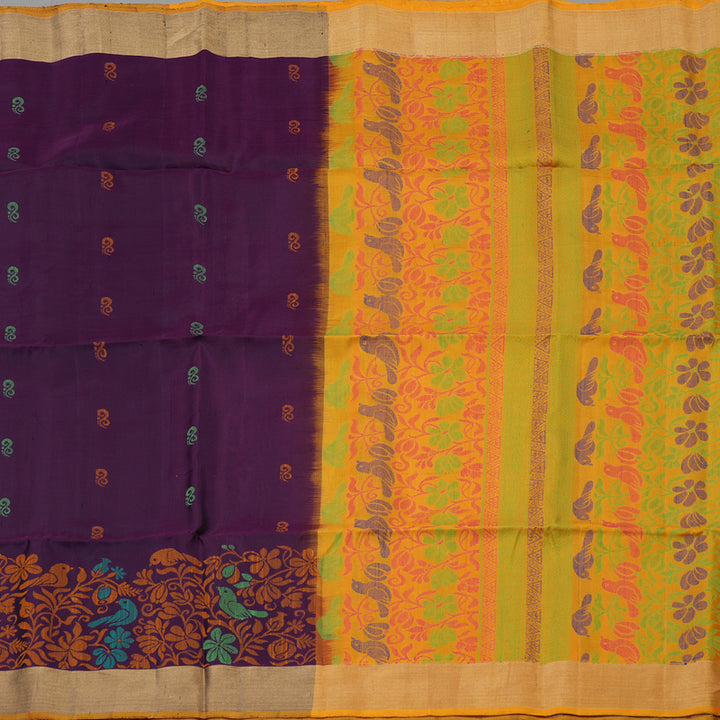 Hayagrivas Handloom Deep Violet Kanjivaram Soft Silk Saree with Tissue Border KBE1554K1-7