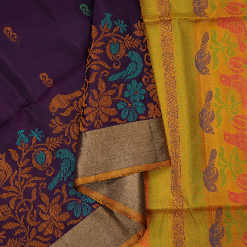 Hayagrivas Handloom Deep Violet Kanjivaram Soft Silk Saree with Tissue Border KBE1554K1-7
