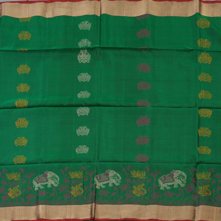 Hayagrivas Handloom Bottle Green Kanjivaram Soft Silk Saree with Tissue Border KBE1554K1-9
