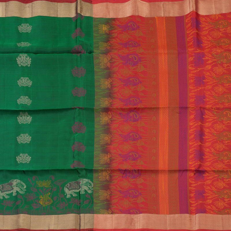 Hayagrivas Handloom Bottle Green Kanjivaram Soft Silk Saree with Tissue Border KBE1554K1-9