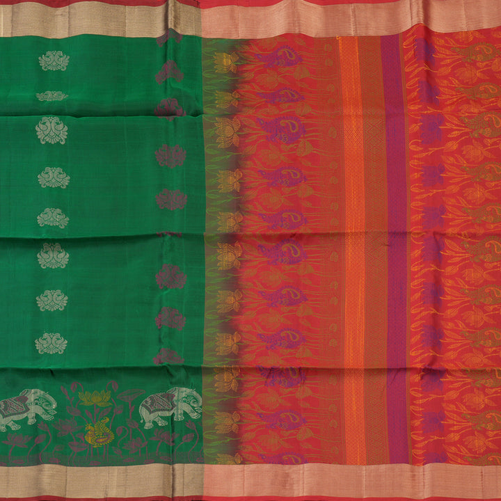 Hayagrivas Handloom Bottle Green Kanjivaram Soft Silk Saree with Tissue Border KBE1554K1-9