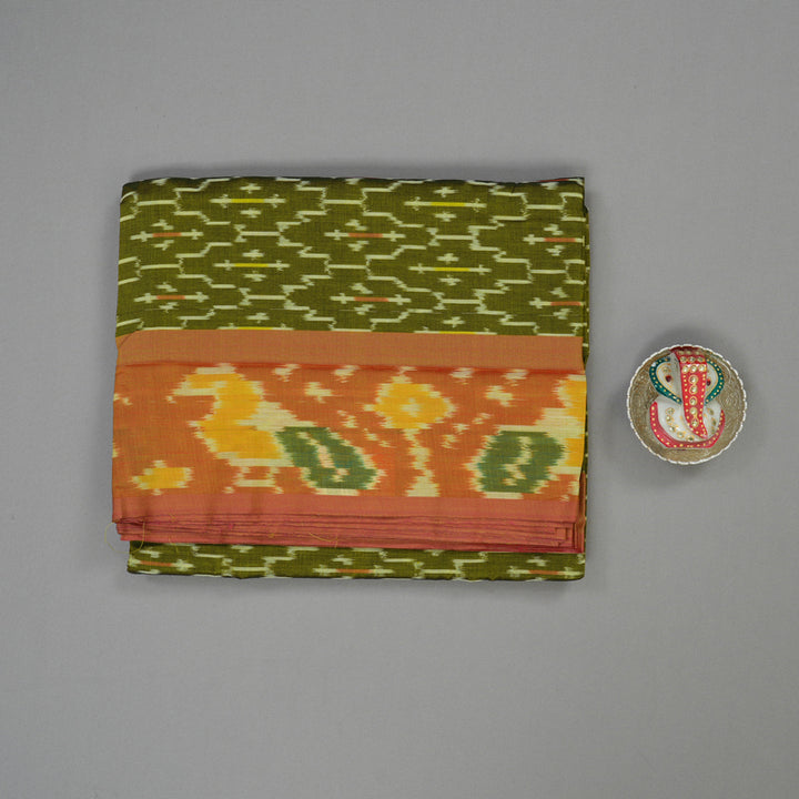 Hayagrivas Mehandi Green Ikkat Semi Cotton Saree with Onion Pink Border KBE1558K1-22