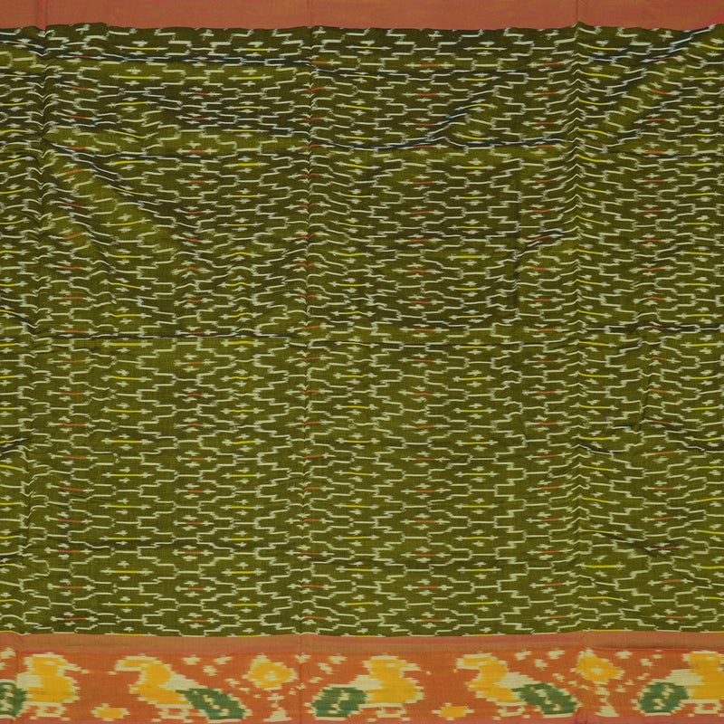 Hayagrivas Mehandi Green Ikkat Semi Cotton Saree with Onion Pink Border KBE1558K1-22