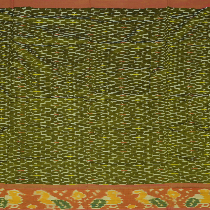 Hayagrivas Mehandi Green Ikkat Semi Cotton Saree with Onion Pink Border KBE1558K1-22