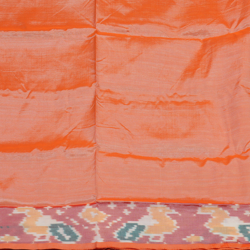 Hayagrivas Silver Grey Ikkat Semi Cotton Saree with Peach Orange Border KBE1558K2-4