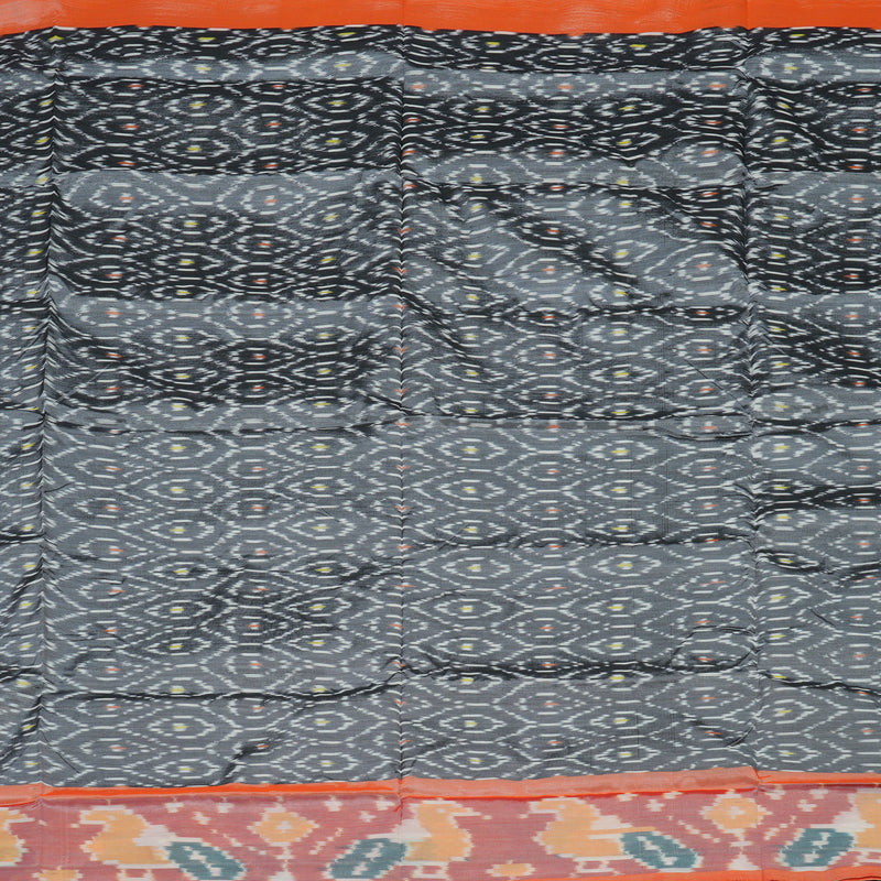 Hayagrivas Silver Grey Ikkat Semi Cotton Saree with Peach Orange Border KBE1558K2-4