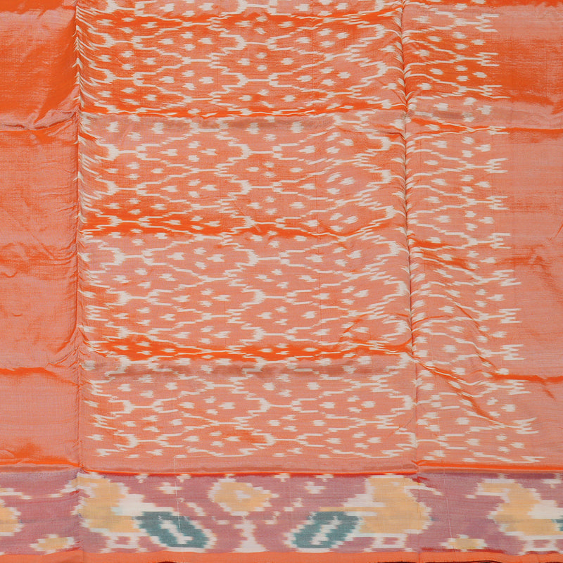 Hayagrivas Silver Grey Ikkat Semi Cotton Saree with Peach Orange Border KBE1558K2-4