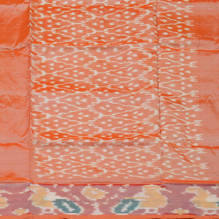 Hayagrivas Silver Grey Ikkat Semi Cotton Saree with Peach Orange Border KBE1558K2-4