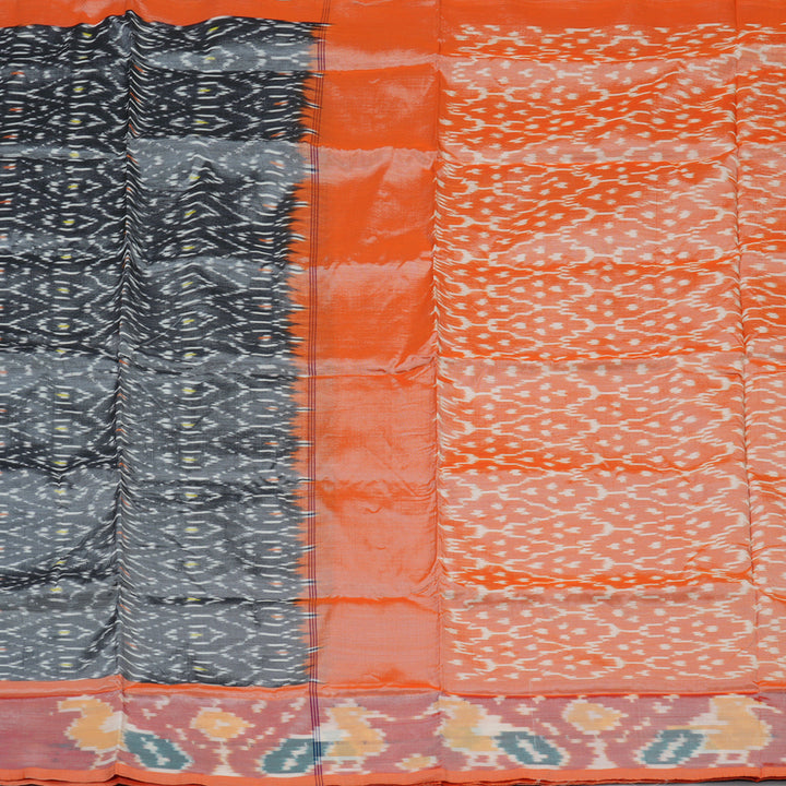 Hayagrivas Silver Grey Ikkat Semi Cotton Saree with Peach Orange Border KBE1558K2-4