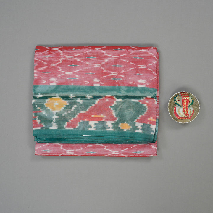 Hayagrivas Mild Red Ikkat Semi Cotton Saree with Rama Green Border KBE1558K2-9