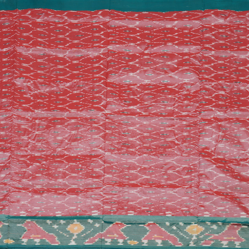 Hayagrivas Mild Red Ikkat Semi Cotton Saree with Rama Green Border KBE1558K2-9