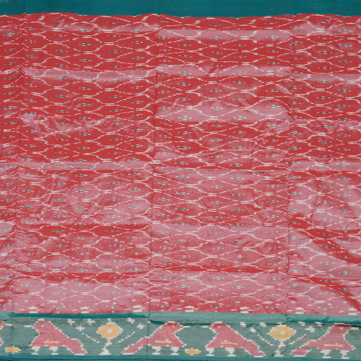 Hayagrivas Mild Red Ikkat Semi Cotton Saree with Rama Green Border KBE1558K2-9