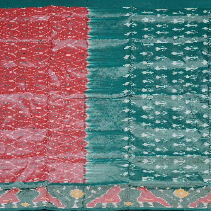 Hayagrivas Mild Red Ikkat Semi Cotton Saree with Rama Green Border KBE1558K2-9