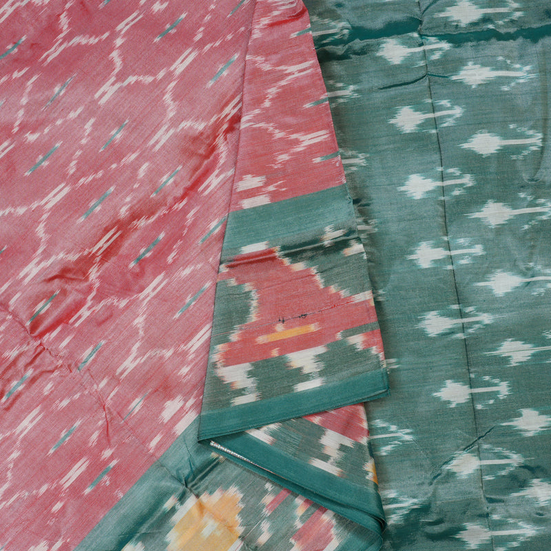 Hayagrivas Mild Red Ikkat Semi Cotton Saree with Rama Green Border KBE1558K2-9