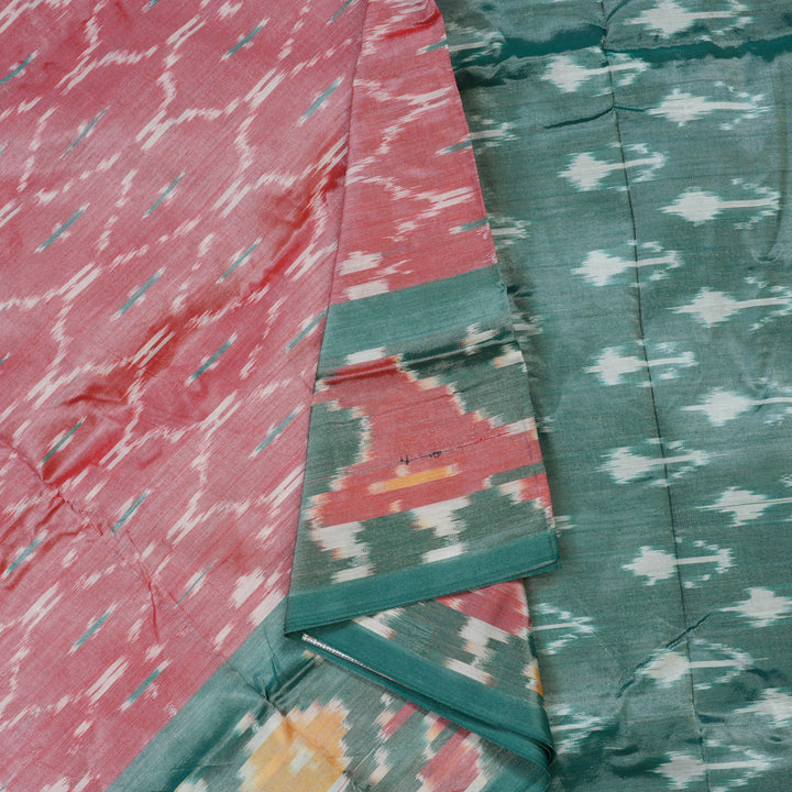 Hayagrivas Mild Red Ikkat Semi Cotton Saree with Rama Green Border KBE1558K2-9