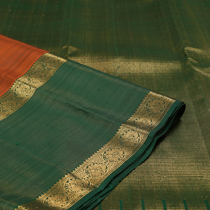 Hayagrivas Burnt Orange Handloom Kanjivaram Silk Saree with Bottle Green Border KBE155D17-1