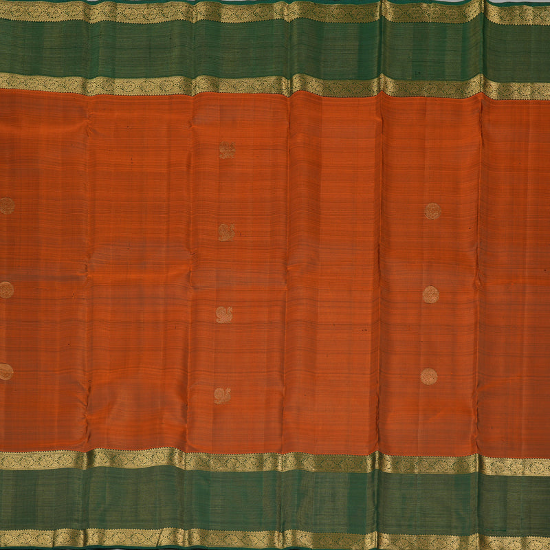 Hayagrivas Burnt Orange Handloom Kanjivaram Silk Saree with Bottle Green Border KBE155D17-1