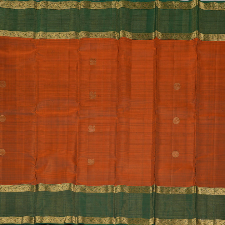 Hayagrivas Burnt Orange Handloom Kanjivaram Silk Saree with Bottle Green Border KBE155D17-1