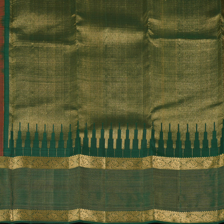 Hayagrivas Burnt Orange Handloom Kanjivaram Silk Saree with Bottle Green Border KBE155D17-1