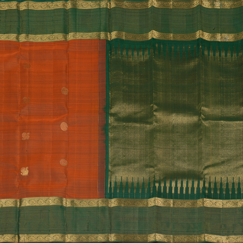 Hayagrivas Burnt Orange Handloom Kanjivaram Silk Saree with Bottle Green Border KBE155D17-1