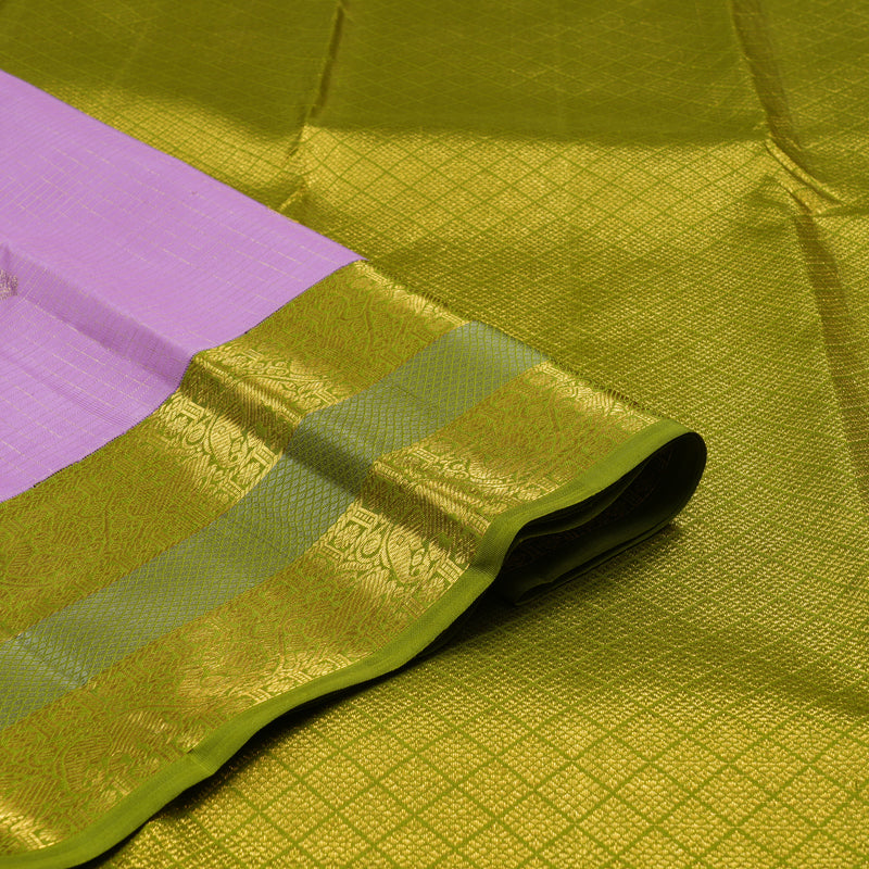 Hayagrivas Lavender Handloom Kanjivaram Silk Saree with Olive Green Border KBE155D5-1