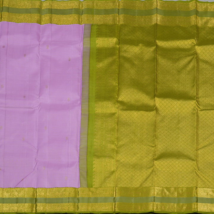 Hayagrivas Lavender Handloom Kanjivaram Silk Saree with Olive Green Border KBE155D5-1